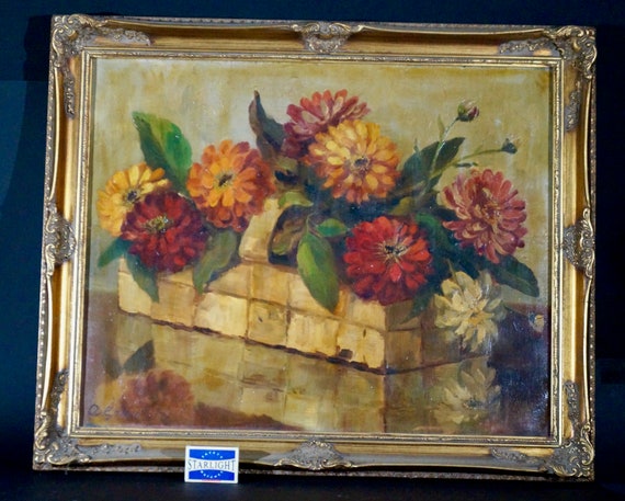 Dahlia's in rieten mandje