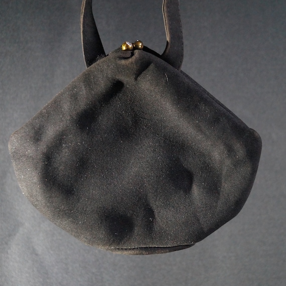 Black suede leather ladies handbag vintage handmade