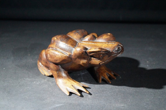 Toad wood carving handmade Collectable