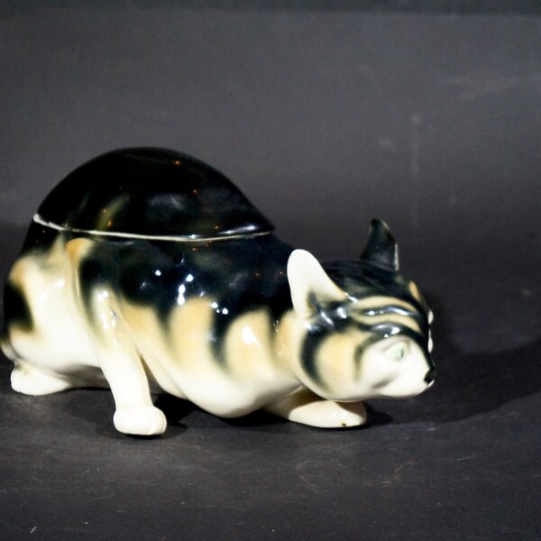 Old porcelain Cat figurine, Porcelain Cat Statue, Cat Figure Collectable, hand painted, Russian Cat box