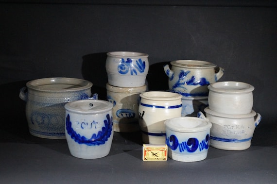 9 old ceramic storage pots Antique Vintage