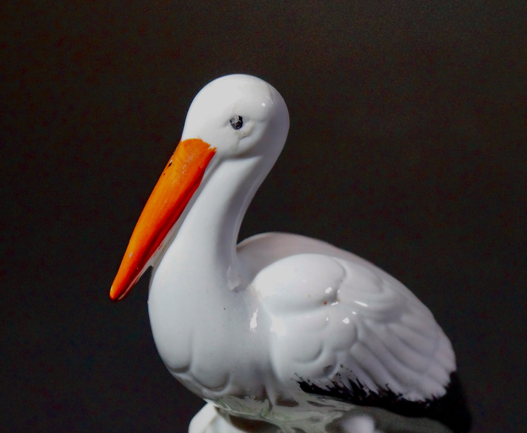 Stork Figurine, Porcelain Bird Statues, Stork Figure Collectable, Hand