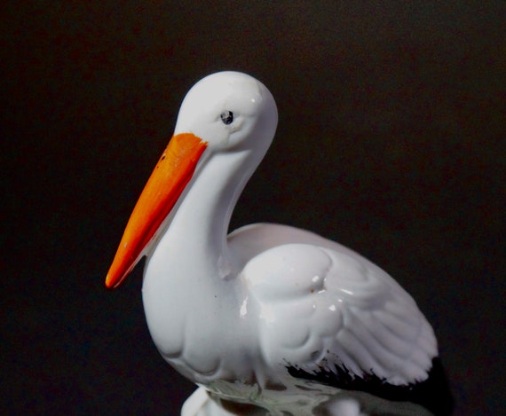 Stork figurine, Porcelain Bird Statues, Stork figure Collectable, hand painted,