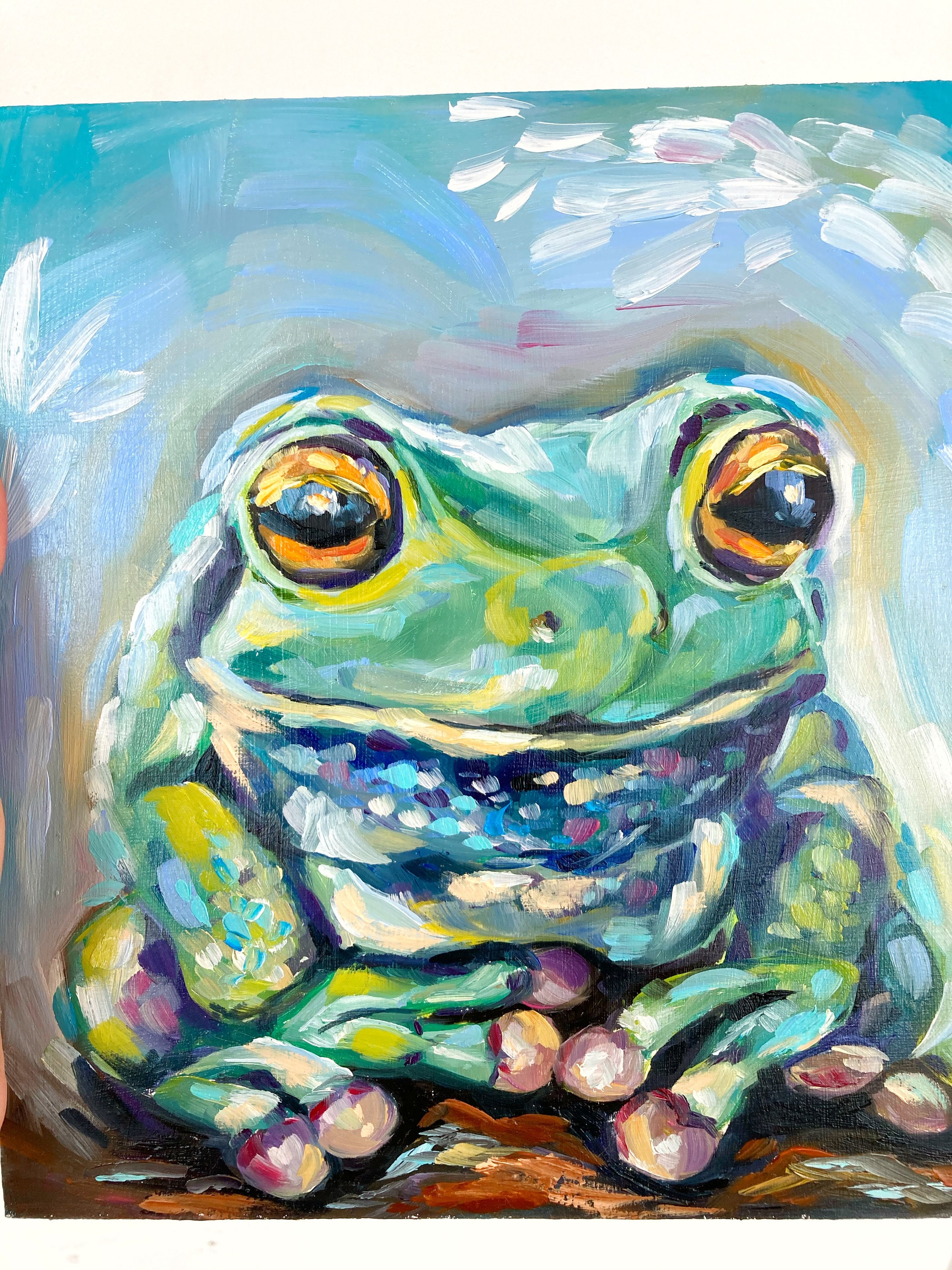 Frog Painting Oil Original Art Animal Artwork Colorful Wall | Etsy