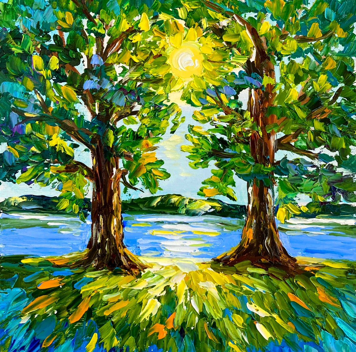 Oak Trees Painting Original Artwork Landscape Wall Art Etsy