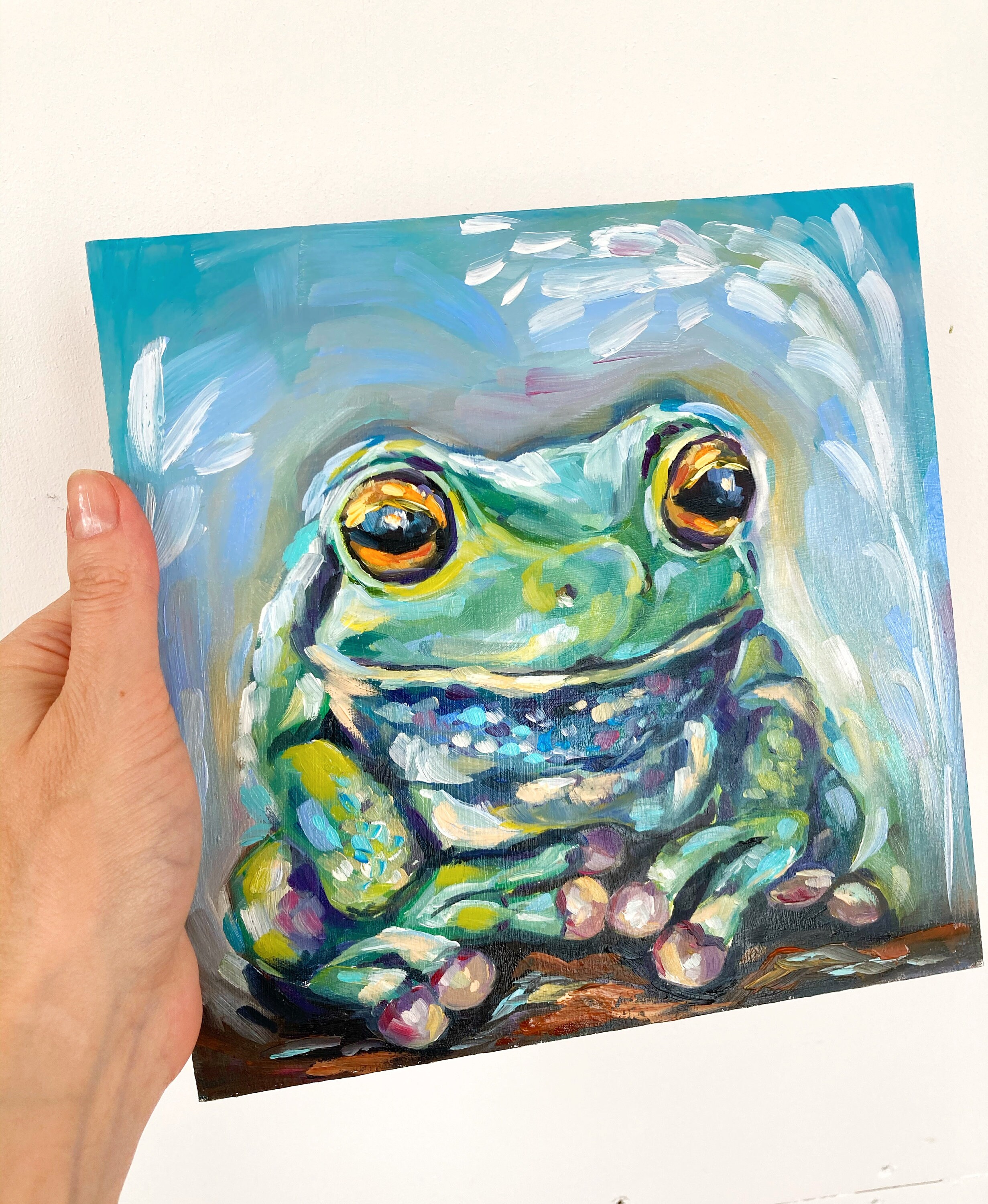 Frog Painting Oil Original Art Animal Artwork Colorful Wall | Etsy