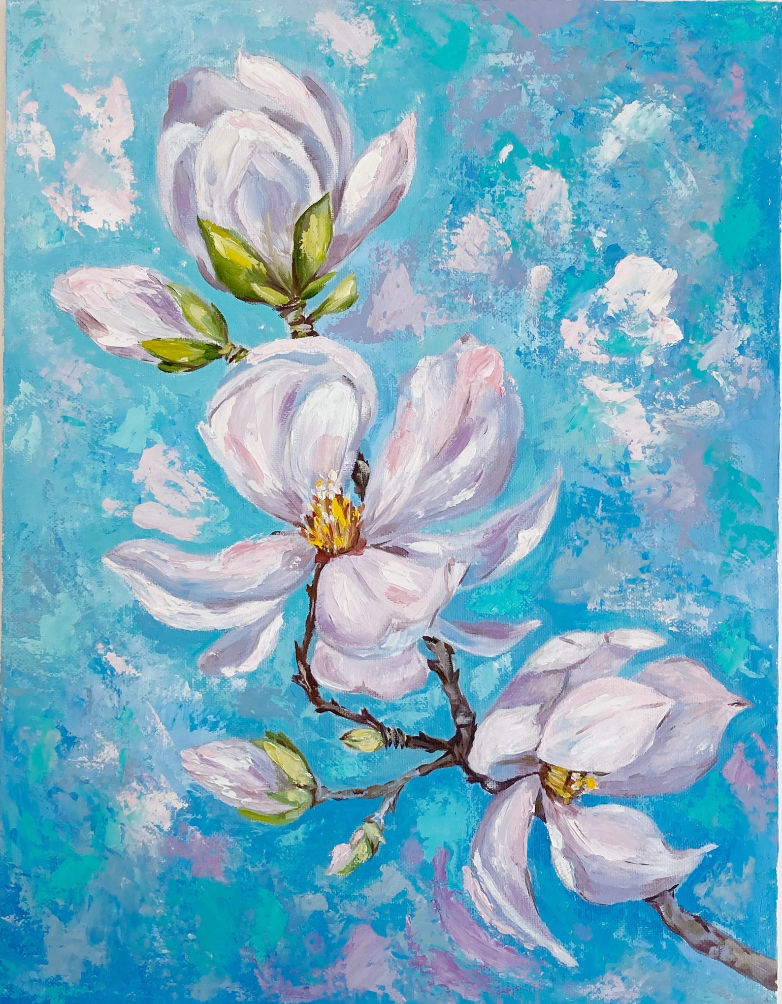 Magnolia Painting Oil On Canvas Floral Impasto Original Art Etsy