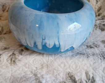 Vtg 60s-70s Frank Moreno Drip Glazed Blue Planter