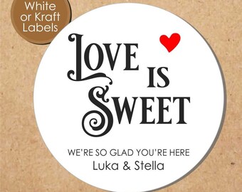 Love Is Sweet Favor Bags: Personalized Wedding Mints & Labels