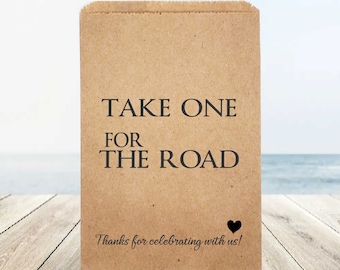 25 Custom Party Favor Bags: "Take One For The Road" Kraft Snack Bags