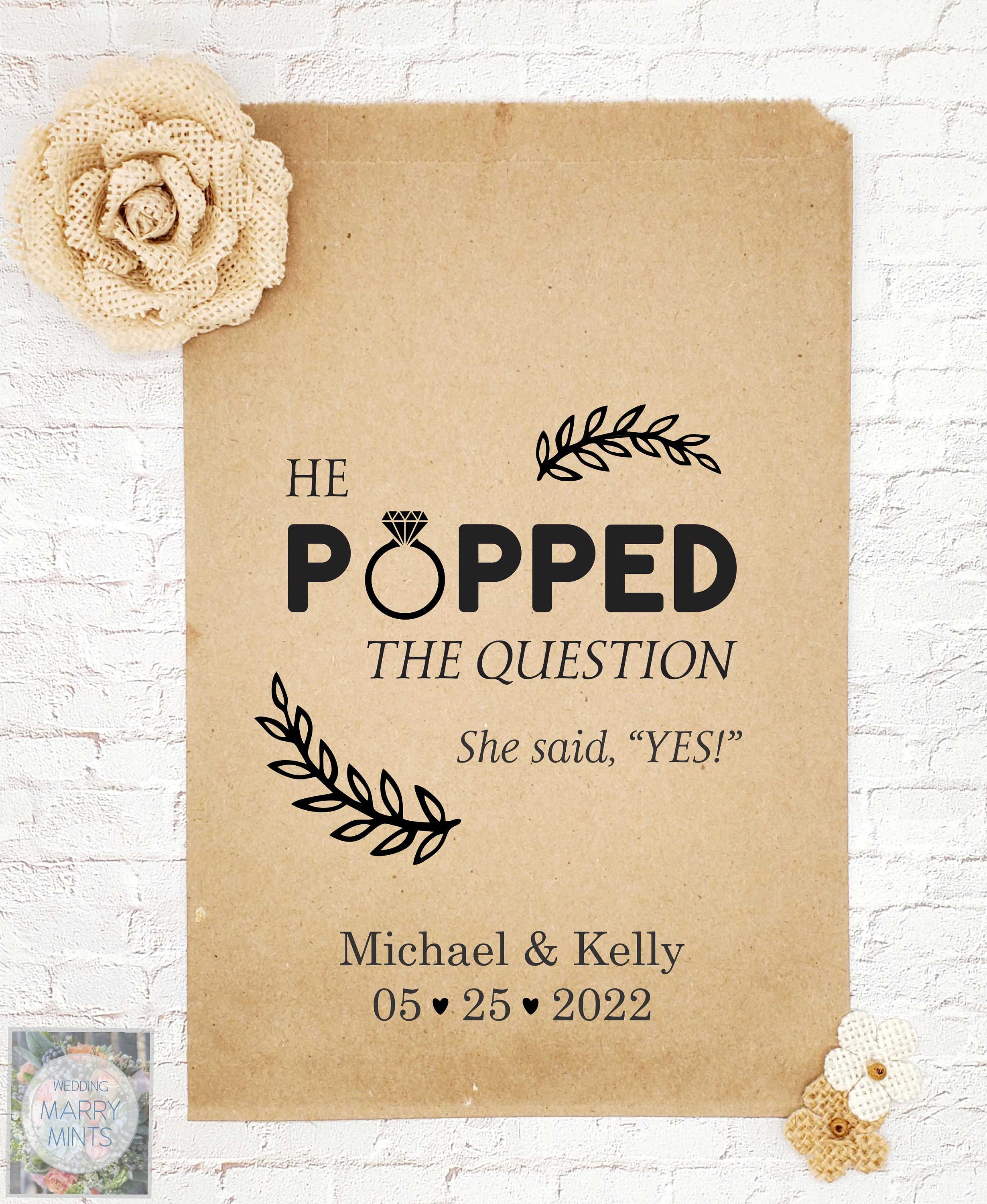 He Popped the Question Popcorn Bags, Wedding Favor Bag, Popcorn Buffet