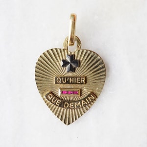 Pendentif coeur Augis or, gold pendant Augis with ruby, bijou ancien, bijou romantique femme