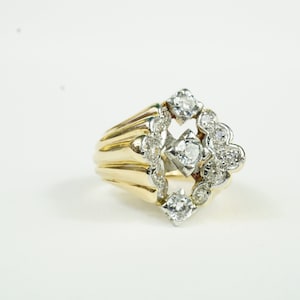 Antique gold and diamond tank ring on platinum, 1950s, vintage ring