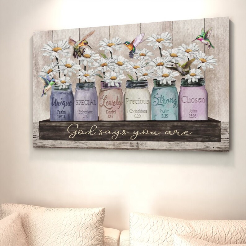 God Says You Are Canvas Daisy and Hummingbird Canvas God Etsy