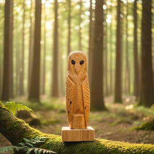 Hand Carved Wooden Owl Statue: Rustic Winter Home Decor