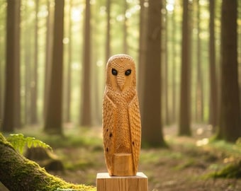 Hand Carved Wooden Owl Statue: Rustic Winter Home Decor