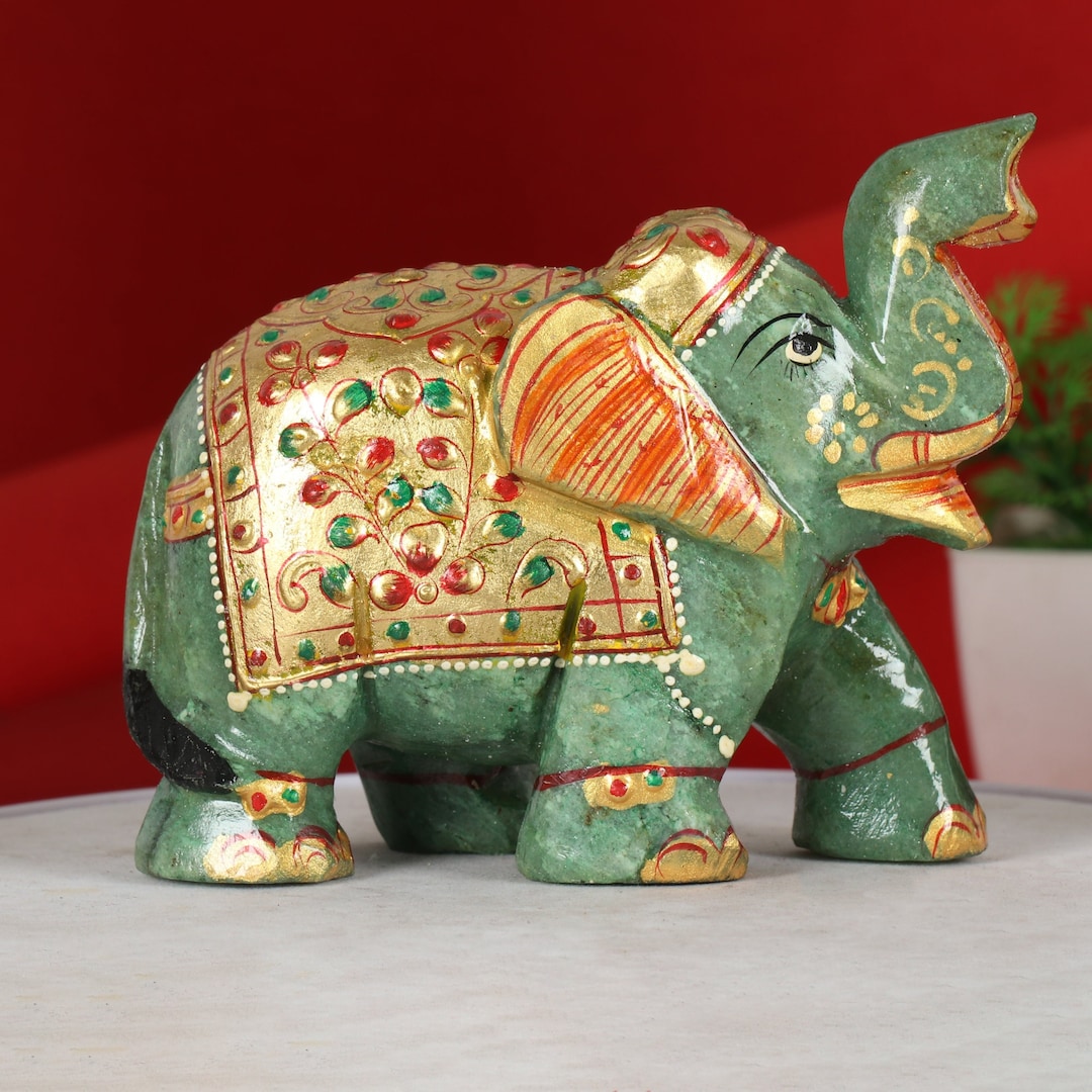 3145ct Green Jade Elephant Statue Natural Jade Gemstone Home Etsy
