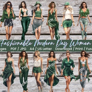 SAGE SIREN - "Fashionable Modern Day Women" - 12 Druckbare Bilder - Nur Digitaler Download - A4 / US Letter Size - Fussy Cut - pdf / jpg