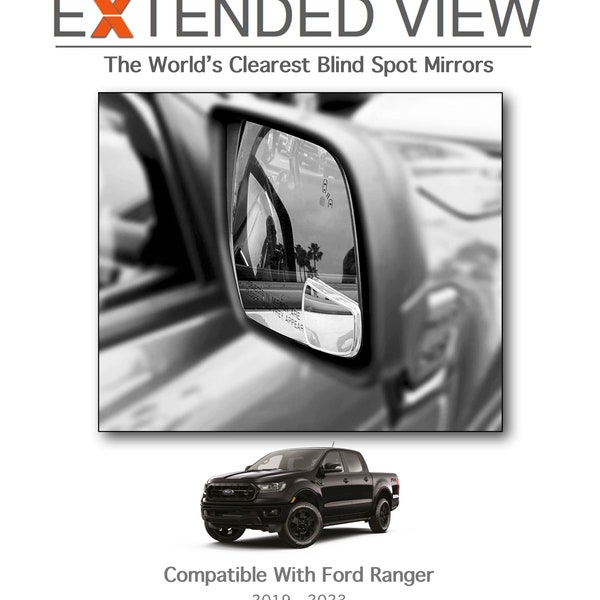 Custom Blind Spot Mirrors- Compatible with 2019-2023 Ford Ranger | Ranger factory BLIS Mirrors | NXTGEN Extended View Blind Spot Mirrors