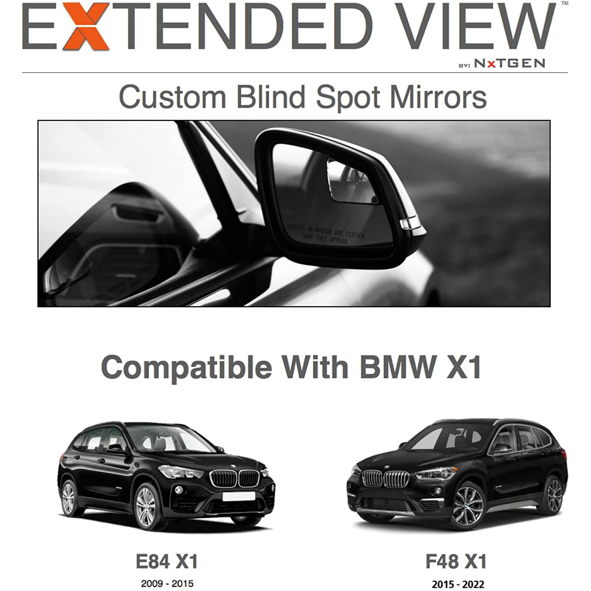 Blind Spot Mirrors- Compatible with BMW X1 F48 and X1 E84 models Extended View