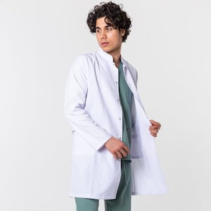 Custom Men&#39;s White  Lab Coat, Anti-wrinkle Lightweight Doctor Dentist Surgeon Pharmacist Therapist Uniform,Classic Lab Coat, HYOB-LYCRA