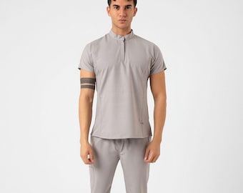 Conjunto médico gris para hombre: uniforme médico elegante y cómodo para profesionales de la salud - NEWLEN-0001-16
