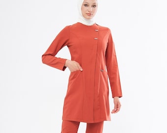 Conjunto médico naranja modesto - Uniforme médico apto para hiyab para mujeres - WHITAK-0001