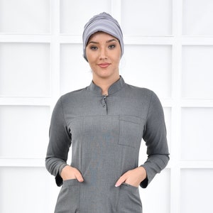 Scrub Top Only, Santana Medium Grey Dietitian Uniform, Scrub Dress, Nurse Pharmacist Uniform, Women&#39;s Hospital Uniform,  YHKM1014-TOP
