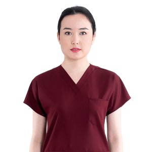 Burgundy Nurse Scrub Top Only, Medical Uniform,Personalized Nurse Dress, Doctor Surgeon Patient Care Uniform,LVN LPN EMT,BU1016LV