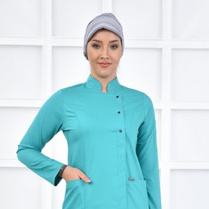 Scrub Top Only, Turquoise Dental Hygienist Uniform, Scrub Dress, Nurse Therapist Uniform, Women&#39;s Hospital Uniform,  KKRVZ1003-TOP