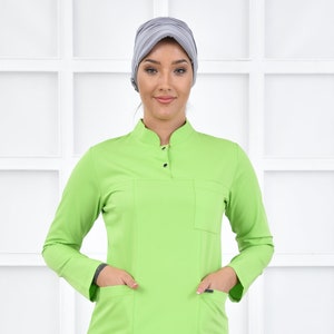 Scrub Top Only, Pistachio Green Dietitian Uniform, Scrub Dress, Nurse Pharmacist Uniform, Women&#39;s Hospital Uniform,  YHKM1002-TOP