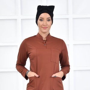 Scrub Top Only, Brick Color  Dietitian Uniform, Scrub Dress, Nurse Pharmacist Uniform, Women&#39;s Hospital Uniform,  YHKM1026-TOP