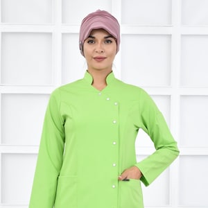 Scrub Top Only, Pistachio Green Nurse Uniform, Scrub Dress, Nurse Esthetician Uniform, Embroidered Women&#39;s Hospital Uniform,  KRVZ1002-TOP