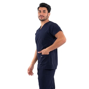 Men's Navy Blue Scrub Set, Easy Care Nurse Uniform, Custom Scrub,Terry Cotton Uniform, Medical Scrub,Odor Resistant Scrubs,E1213TC