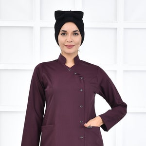 Scrub Top Only, Rosewood Color Nurse Uniform, Scrub Dress, Nurse Esthetician Uniform, Embroidered Women&#39;s Hospital Uniform,  KRVZ1006-TOP