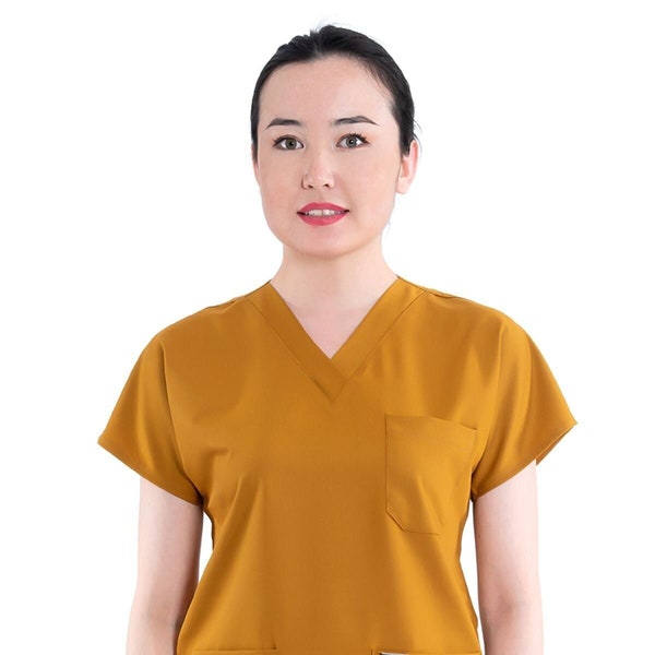Comfortable Mustard Nurse Scrub Top Only, Medical Uniform,Personalized Nurse Dress, Doctor Surgeon Patient Care Uniform,LVN LPN EMT,BU1015LV