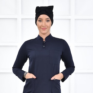 Scrub Top Only, Dark Blue Uniform, Scrub Dress, Nurse Pharmacist Uniform, Women's Hospital Uniform,  YHKM1033-TOP