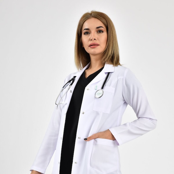 White Lab Coat, Anti-wrinkle Lightweight Doctor Dentist Surgeon Pharmacist Therapist, Medical Uniform, Classic Lab Coat, JCKTCOLLAR-ALPAKA