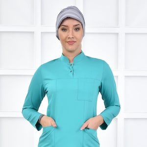 Scrub Top Only, Turquoise Dietitian Uniform, Scrub Dress, Nurse Pharmacist Uniform, Women's Hospital Uniform,  YHKM1003-TOP