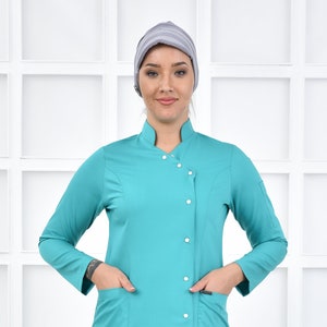 Scrub Top Only, Turquoise Nurse Uniform, Scrub Dress, Nurse Esthetician Uniform, Embroidered Women&#39;s Hospital Uniform,  KRVZ1003-TOP
