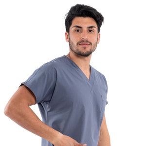 Men's Grey Scrub Top Only, Comfortable Nurse Uniform, Custom Scrub, Medical Doctor Dentist Scrubs Top, EU1216TC