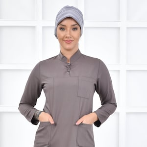 Scrub Top Only, Dark Beige Dietitian Uniform, Scrub Dress, Nurse Pharmacist Uniform, Women's Hospital Uniform,  YHKM1004-TOP