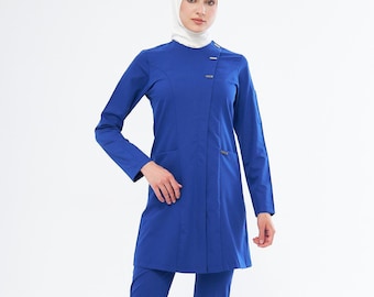 Elegante conjunto médico azul rey - Uniforme médico de manga larga para mujeres profesionales - WHITAK-0001-7
