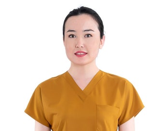 Comfortable Mustard Nurse Scrub Top Only, Medical Uniform,Personalized Nurse Dress, Doctor Surgeon Patient Care Uniform,LVN LPN EMT,BU1015LV