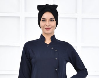 navy blue nursing scrub dresses Landau Forward 3-Pocket Scrub Dress Black / M