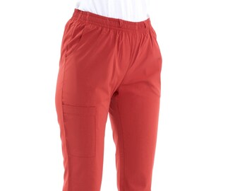 Women's Brick Color Nurse Pants, Scrub Bottoms, Spa Cargo Pants, Jogger Scrub Pants, Dental Hygienist Doctor Patient Care Pants, BP1218TC