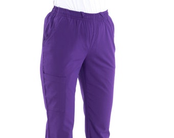 Women's Purple Nurse Pants, Scrub Bottoms, Spa Cargo Pants, Jogger Scrub Pants, Dental Hygienist Doctor Patient Care Pants, BP1204TC
