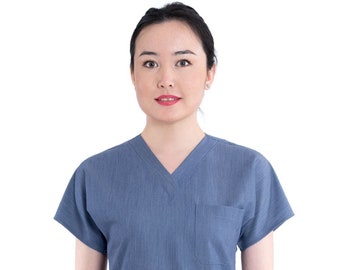 Denim Color Nurse Scrub Top Only, Medical Uniform, Personalized Nurse Dress,Spa Doctor Surgeon Patient Care Uniform,LVN LPN EMT,BU1023LV
