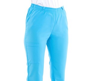 Women's Turquoise Nurse Pants, Scrub Bottoms, Spa Cargo Pants, Jogger Scrub Pants, Dental Hygienist Doctor Patient Care Pants, BP1201TC
