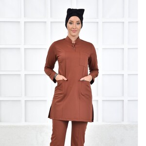 Comfortable Scrub Uniform, Brick Color Nurse Doctor Pharmacist Scrub Set, Medical Uniform, Aesthetician Pathologist Scrub, YHKM1026